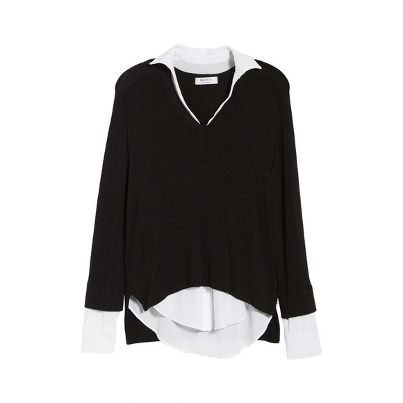 Bailey 44 Grand Duke Layered-Look Sweater Black and White Preppy Top Size Medium - Picture 1 of 11